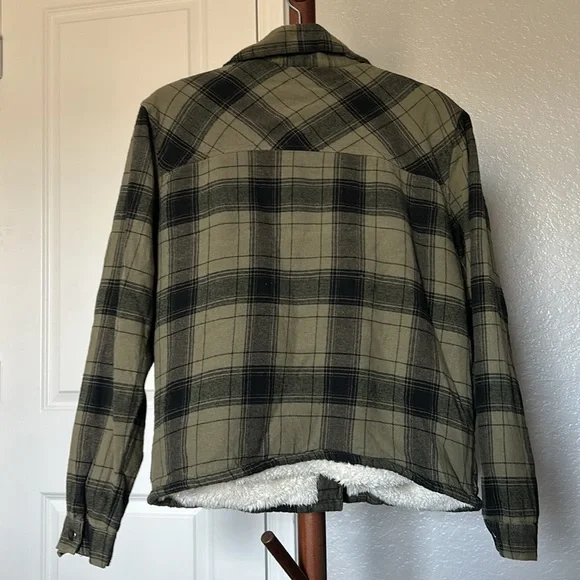 Womens Lucky Brand Green Plaid Button Down Sherpa Lined Jacket Size Medium |D116 - Picture 4 of 4